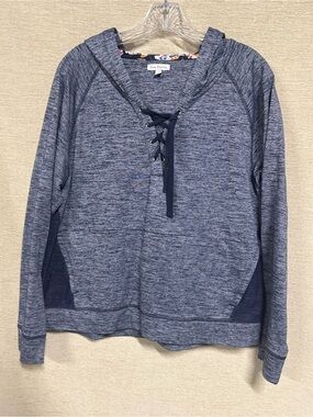 Vera Bradley Heathered Navy Lace-Up Hooded Sweater